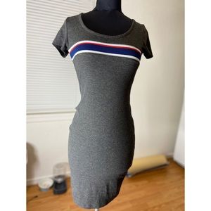 Grey Dress With Stripes on Front